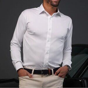 Collars & Co. Men's Large White Quattro Flex Dress Shirt Semi-Spread Collar